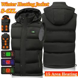 15 Heating Areas Electric Heated Vest Women Men Winter Jacket 3 Heating Level Zipper Closure USB Charging Jacket Outdoor Camping 240104