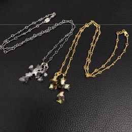 Unisex Designer Crosses Pendant Necklaces Vintage Diamond-encrusted Double Cross Necklace Couples Collarbone Chain