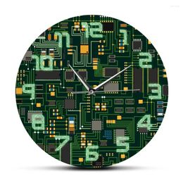 Wall Clocks Computer Electronic Chip Circuit Board Geeky Clock Green PC Print Art Watch Engineer Gift Office Decor