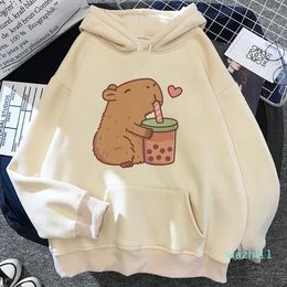 Women's Hoodies Hoodie Wanita Capybara Estetika Menarik Pakaian Lengan Sweater