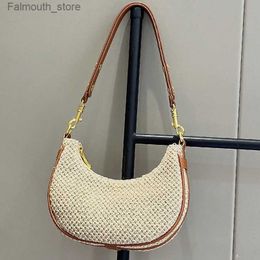 Evening Bags Vintage Half Moon Bags For Women Luxury Designer Handbag And Purses 2023 New In PU Fabric Cross Weave Small Shoulder Beach bag Q240104