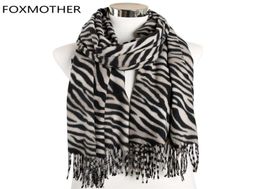 FOXMOTHER New Fashion Ladies Foulard Zebra Animal Print Shawl Wrap Cashmere Scarves With Tassel Winter scarf For Women Mens Gift T1424802