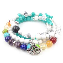 Bangle SN0183 New Design 108 Mala Beads Fashion Yoga Bracelet 7 Chakra Lotus Charm Necklaces Free Shipping