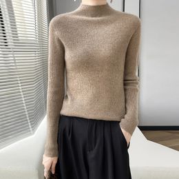 Autumn and winter 100 merino sweater women's semiturtleneck knitted longsleeved highend fashion slim warm 240104