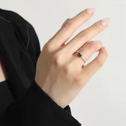 Cluster Rings Korean Version Simple Emerald Zircon Drawable Adjustable Titanium Steel Ring Female Minority Design Luxury Chain Tide