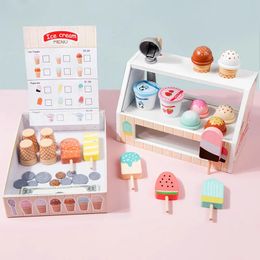 Children Montessori Wooden Simulated Ice Cream Toys Kitchen Accessories Kids Pretend Play Toys Educational Toys For Baby Gifts 240104