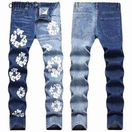 Purple Jeans Mens Pant Stir Fried Salt Deep and Light Yin Yang Colour Patchwork Printed Cat Whisker Small Straight Tube Non Elastic for Men