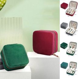 Jewellery Pouches Portable Velvet Zipper Box Container Solid Colour Earring Organiser Case Display Necklace Ring