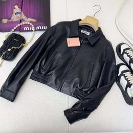 MM24 Autumn/winter New Fashion Embroidery Letter Trendy Motorcycle Style Slim Short Leather Women's Jacket Coat