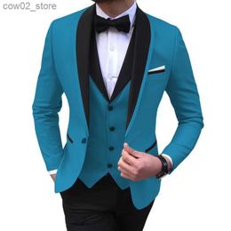 Men's Suits Blazers Blue Slit Mens Suits 3 Piece Black Shawl Lapel Casual Tuxedos for Wedding Groomsmen Suits Men 2020 (blazer+vest+pants) Q230103