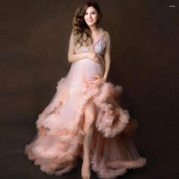 Casual Dresses Charming Peach Pink Sleeveless Long Robe For Pregnant Women Tiered Ruffles Tulle Maternity Dress A-line Bridal Gown