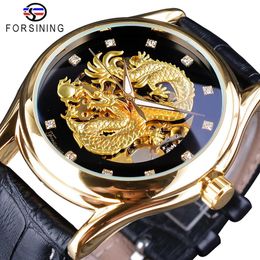Forsining Diamond Display Dragon Golden Display Luminous Hand Transparent Men Watch Top Brand Luxury Waterproof Mechanical Watch266u