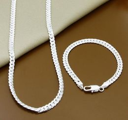 Earrings Necklace 925 Silver Bracelet Set 2 Pieces 6mm Men And Women Fashion Jewellery Chain Link Wedding Gift5374206