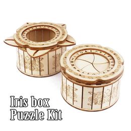 Modle Iris Box Mechanical Gear Treasure 3D Wooden Puzzle Craft Toy Brain Teaser DIY Model Building Kits Gift for Adults Teens AA220314