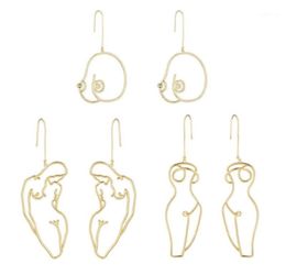 3 Pairs Artsy Abstract Lady Breast Statement Hoop Earrings Kit Hollow Outline Female Body Boob Earrings Kit Jewelry18726506