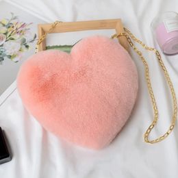 Furry Peach Pink Bag Imitation Rabbit Hair Cute Heart Shape Handbag Fashionable Love Bolsas Femininas Plush Crossbody Bags 240104