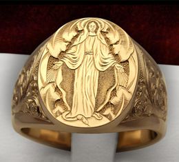 Vintege Punk Fashion Rings For Men Rock Virgin Mary Hand Pattern Memento Character Design Gold Colour Retro Ring 03T7542029421