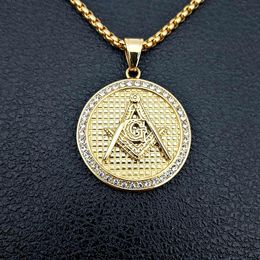 Unique design freemason signet past master masonic pendants round coin AG emblem pendant necklace jewelry men's stainless steel