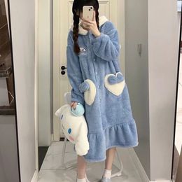 Plus Size Cartoon Long Robe Couple Models Hooded Pajamas Facecloth Bathrobe Autumn and Winter Coral Fleece Robe Women Homewear