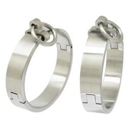 Brushed Stainless Steel Lockable Slave Wrist and Ankle Cuffs Bangle Bracelet with Removable o Ring Q071792700488383663