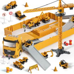 Tractor Alloy Engineering Vehicle Parking Lot Car Set Toys For Children Music Light Toy Boy Construction Kid Truck Excavator 240103