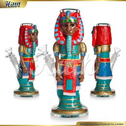 10'' Glass Bong 3D Hand Painting Pipe Unique Egypt Pharaoh 420 Water Bong Heavy Glass Water Pipe for Smoking with 14mm Bowl & Downstem Accessories 2024 New