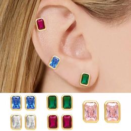 Stud Earrings Piercing Cartilage Ear Studs 2000s Aesthetic Ins Style Sparking Multicolor Square Zircon Y2k Accessories Women's KBE133