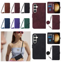 S24 Business Cases For Samsung S23 Ultra Plus A35 A55 Moto Edge 40 Neo G Play 2024 4G Power 2024 5G Hand Skin Feel Line Leather Wallet Holder Flip Cover Shoulder Lanyard