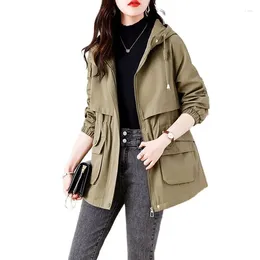 Women's Trench Coats 2024 Spring Autumn Coat Women Hooded Outerwear Khaki Black Windbreaker High-quality Overcoat Lady Tops Loose Cloak