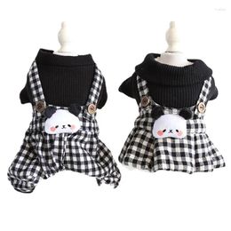 Dog Apparel Petstyle Fall/Winter Red Panda Star Grid Couple Dress Teddy Bichon Pet Clothes