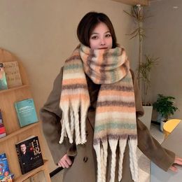 Scarves Woman's Winter Thick Fluffy Comfortable Scarf Beautiful Colorful Striped Wraps Windproof Warm