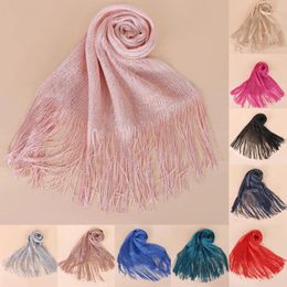 Scarves Sexy Gold Silver Thread Thin Long Shiny Sunscreen Shade Shawls Female Hollow Fringed Tassel Party Evening Dress Cloak Scarf Wrap