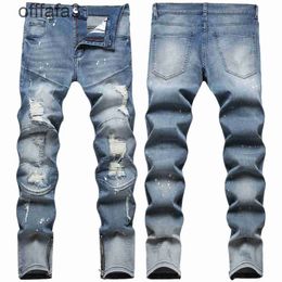 purple jeans mens pant Mosaic Complex Nostalgic Colour Monkey Dot Hand Splashing Process Broken Patch Foot Fashion Trendy Denim Pants