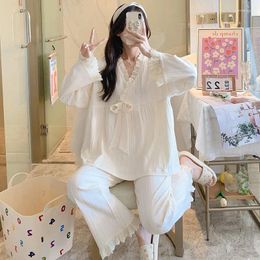 Women's Sleepwear Women Cotton Pyjamas Sets Loose Bathrobes V-Neck Kimono Pijama Mujer Long Sleeve Nightwear X116