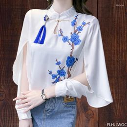 Women's Blouses Chinese Style Chi-pao Collar Design Tops Woman 2024 Spring Retro Vintage Thin Hollow Out Button Basic White Shirts