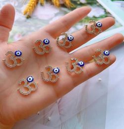 Micro CZ Diamond Rhinestone Pave Religious Blue Enamel Evil Eye Connector For Jewellery Necklace DIY Making1329439
