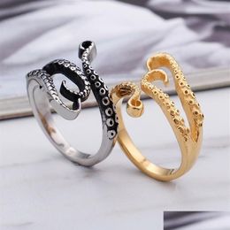 Cluster Rings S Gold Stainless Steel Titanium Gothic Deep Sea Squid Octopus Tentacles Ring For Men Women271F Drop Delivery Dhiyq