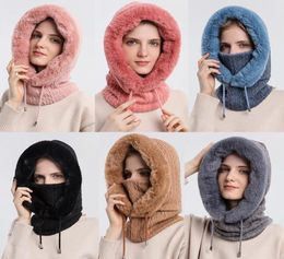 Beanie/Skull Caps Winter Fur Cap Mask Set Hooded For Women Knitted Cashmere Neck Russia Warm Outdoor Ski Windproof Hat Thick Plush y Be7744866