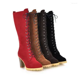 Boots YMECHIC Autumn Britain Cross Tied Lace Up Long Gladiator Women Red Black Block High Heels Motorcycle Biker Shoes 40