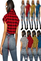 Womens Plaid Shirt Designer Asymmetric Tops Irregular Front Long Back Short Lace up Top Sleeveless Tshirt5507526