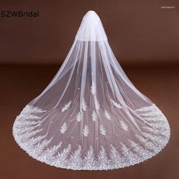 Bridal Veils Arrival Cathedral Wedding Veil Lace Appliques Two Layers Ribbon Edge Bride Accessories Voile Mariage