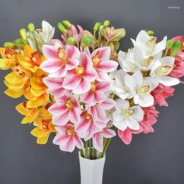 Decorative Flowers 73cm Artificial Large Cymbidium Branch 10 Heads Silk Fake Wedding Home Decortion Real Touch