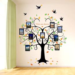 Stickers Large 160*204cm Family Tree Heartshaped Photo Frame Wall Sticker Love You Forever Bird Decals Mural Art Home Decor Removable Y200