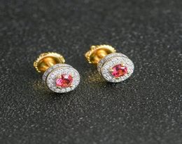 Hip HOP 5A Red Blue Stone Bling Out Stud Earring Round S925 Sterling Sliver For Women Men Jewellery Girls1695353