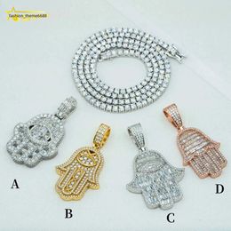Necklaces Shining Jewellery 925 sterling silver hip hop iced out vvs moissanite hamsa pendant necklace