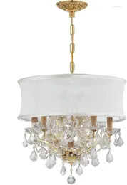 Chandeliers Brentwood 6 Light Crystal Gold Drum Shade Chandelier