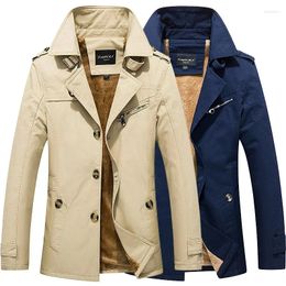 Men's Trench Coats Korean Style Spring Winter Coat Male Streetwear Plus Velvet Windbreaker Trenchcoat Men Business Casual Slim Long Overcoat