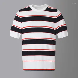 Men's T Shirts Fashion Brand Striped Cotton T-shirts High Quality O-Neck Short Sleeve Tops Casual Pullovers Clothes Mens Tees Sweatershirts