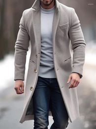 Men's Trench Coats Winter Long Sleeved Casual Style Polyester Material 2024 Fashionable Suit Collar Single Breasted Mid Length Windbreaker