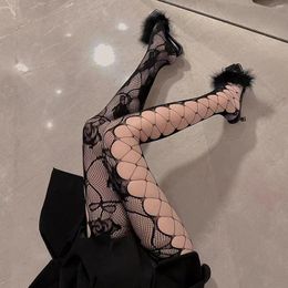 Women Socks Gothic Fishnets Body Stockings Black Sexy Hollow Out Mesh Tights Bottom Pantyhose With Rose Pattern Leggings Lingerie